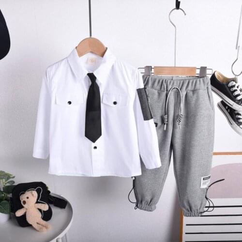 Baby Casual Tracksuit 2021 Spring Children Boy Girl Cotton White Shirt Pants 2Pcs/Sets Kids Leisure Sport Suit Infant Clothing
