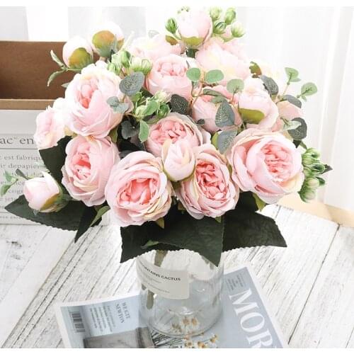 Five-head Rose Simulation Flower Multi-color Optional Wedding Home Exquisite Decoration Desktop Decoration
