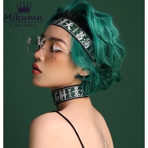 Punk Harajuku Fashion Chinese Letter Embroidery Adjustable Elastic Choker Necklace Unisex Streetwear Accessories