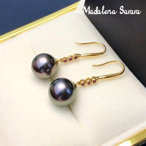 MADALENA SARARA Saltwater Pearl Of Tahiti Women Earrings 18K Gold Three Pearls Au750 Stud Earrings