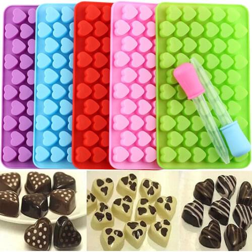 55 Cavity Heart Shape Silicone Molds Gummy Candy Chocolate Mold Ice Cube Tray Molds DIY Cake Decorating Tools With 1Pcs Dropper