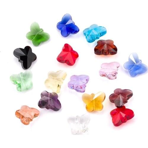 28pcs 14mm Candy Color Crystal Loose Beads Glass Butterfly Beaded Diy Jewelry Accessories For Handicrafts