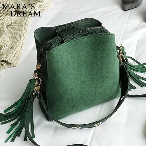 Maras Dream Fashion Scrub Women Bucket Bag Vintage Tassel Messenger Bag High Quality Retro Shoulder Bag Simple Crossbody Tote