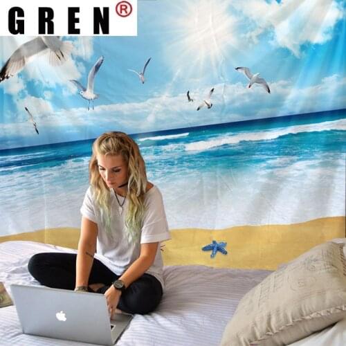 GREN Tapestry Ocean Seagull Landscape Wall Hanging Wall Covering Rugs Background Cloth Beach Mat Blanket Art Home Decor