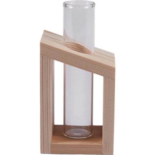 Quality Crystal Glass Test Tube Vase in Wooden Stand Flower Pots for Hydroponic Plants Home Garden Decoration