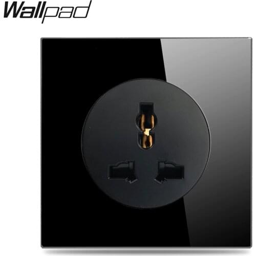 Wallpad L6 Universal EU UK US Electric Wall Socket Power Outlet Black Tempered Glass Panel