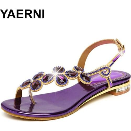 YAERNI2019 New Bohemian Women Sandals Crystal Sandalias Rhinestone Chain Women Shoes Thong Flip Flops Zapatos Mujer E863