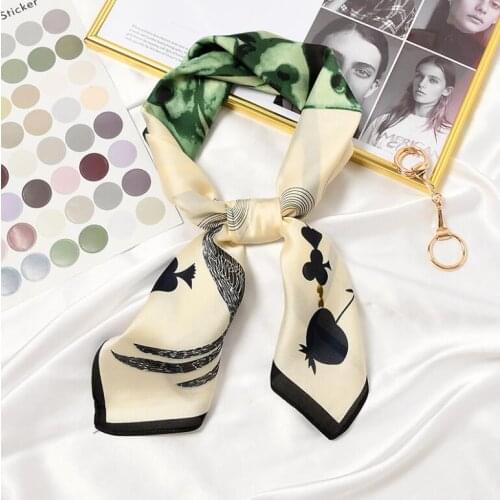 Yishine New 70x70cm Women Multifunction Polyester Silk Scarf Birds Printed Satin Small Square Wraps Scarves Shawl Shawls