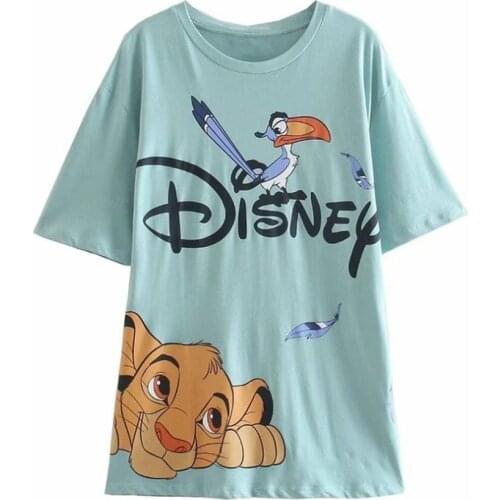 Disney Cartoon Simba Shirts for Women Print Round Neck Short-sleeved Women Fashion Clothing Graphic T-Shirts Harajuku Kawaii