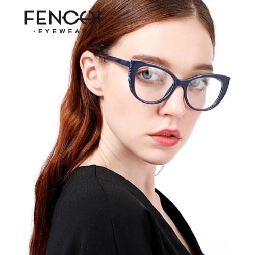 FENCHI transparent anti blue computer glasses women rhinestone fake glasses blue light cat eye glasses