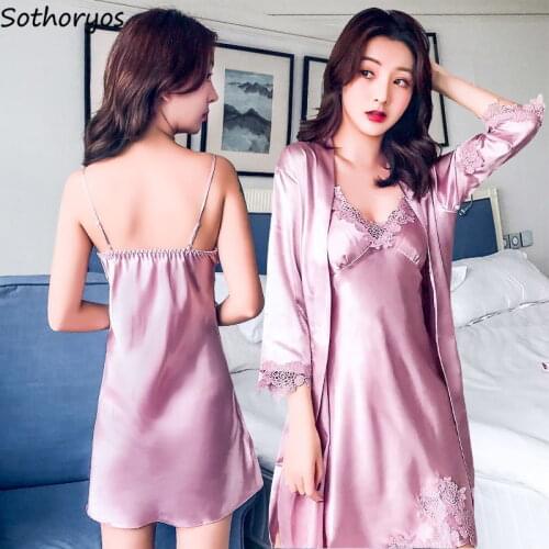 Women Robe Gown Sets Lace Patchwork Slender Thin Bath Sleepwear Sexy V-neck Females Home Lounge Ulzzang Fashionable New-arrival