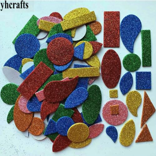 1bag/Lot irregular geometric glitter foam stickers Puzzle Early learning educational toys Kindergarten crafts Color learning OEM