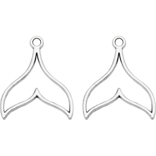 50pcs Hollow Mermaid Fish Tail Charms Necklace Pendant Earring Accessory Bracelet Silver Color Alloy Metal Jewelry DIY Keychain