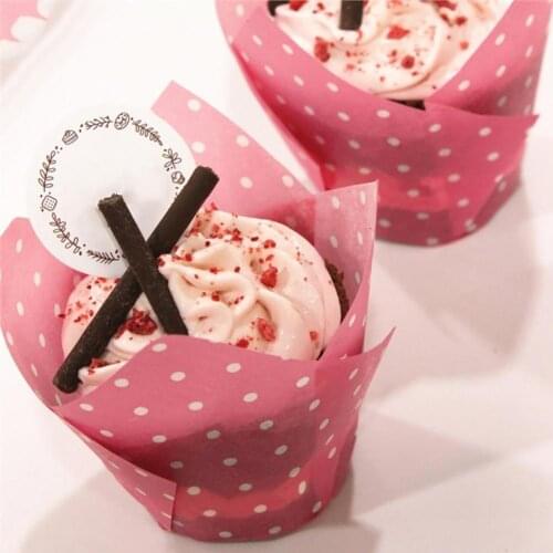 50Pcs Cake Cup Dots Pattern Non-sticky Baking Tools Tulip Shape Colorful Cupcake Liner for Muffin