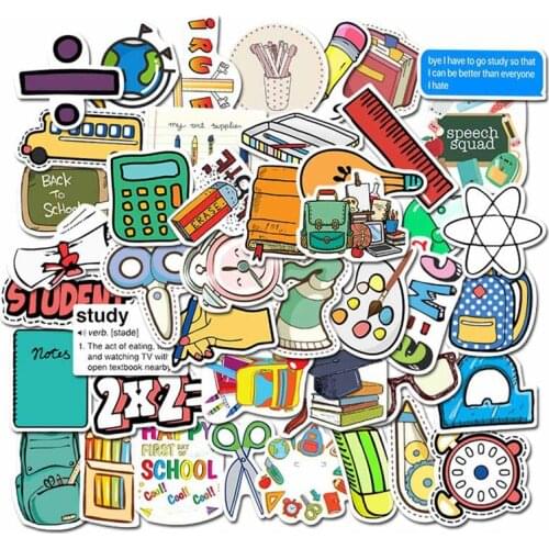 50Pcs/set Cute Stationery Stickers PVC Adhesive Stickers For Kids DIY Scrapbooking Kawaii Stickers Diary Photos Albums