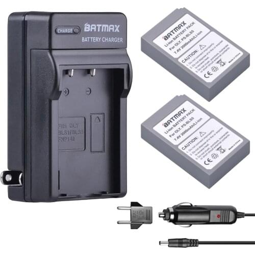 2000mAh 2 PCS BLS-5 BLS5 Bls50 Battery+Wall Charger Kits + for Olympus OM-D E-M10, PEN E-PL2, E-PL5, E-PL6, E-PM2, Stylus 1