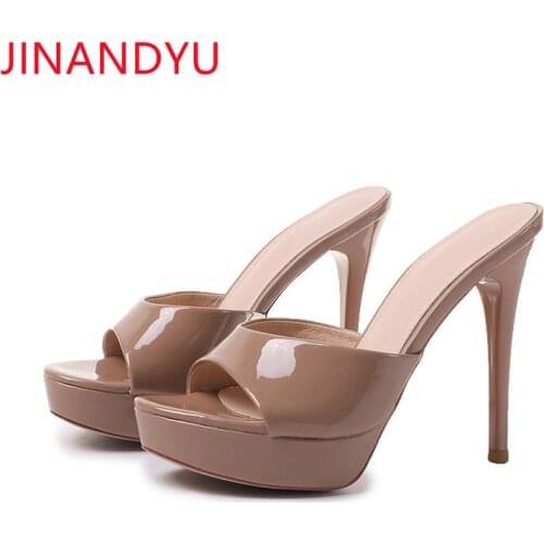 Patent Leather Platform Sandals Women High Heels Slippers Summer Shoes Women Dress Sexys Shoes for Women Stiletto Heels Sandal