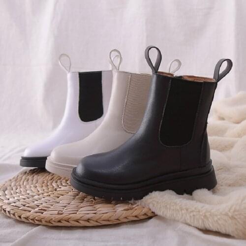 New Girls Ankle Boots Autumn White Black Children Shoes Baby Boy Breathable Flat Fashion British Student Leather Boots Kid 21-37