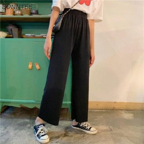 Wide Leg Pants Womens Plus Size Ankle-length Summer Basic Female Simple 6 Colors All-match Breathable Drawstring Students Casual