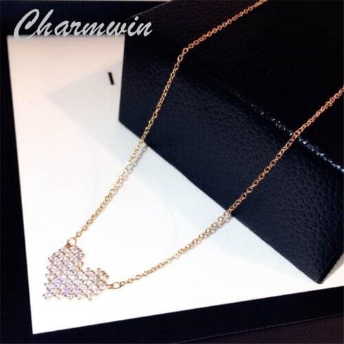 Charmwin New Fashion Zircon Heart Pendant Necklaces For Women Clavicle Chain Short Necklace Female PN332