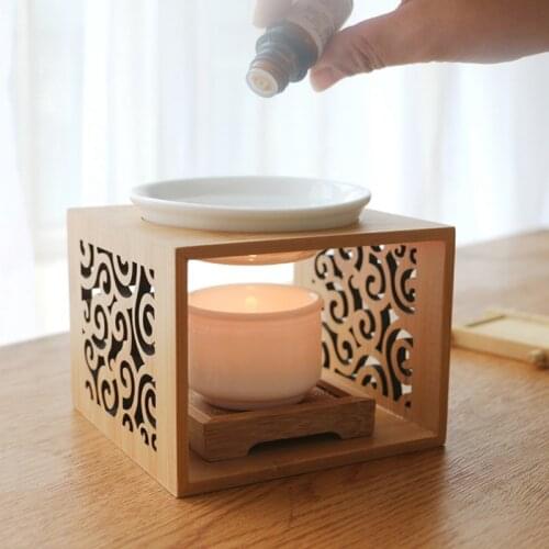 Wooden Bamboo Hollow Fragrance Lamp Oil Furnace Aroma Burner Candle Holder Elegant and Attractive Home Office Decoration