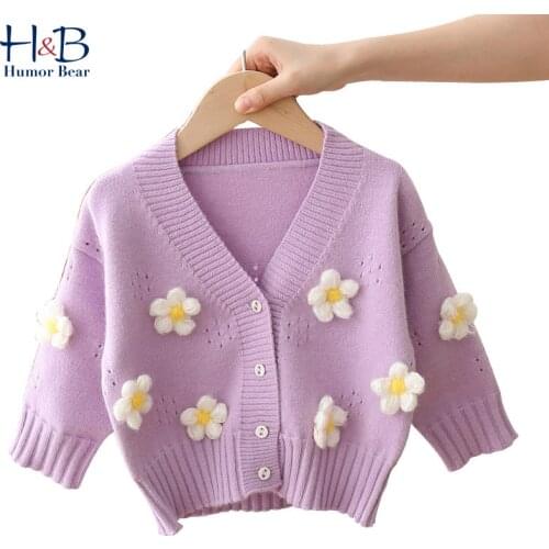 Humor Bear Girls Baby Kids Sweater Autumn Winter Long-sleeve Knit Jacket Cardigan Children Flowers Coat Outwear Clothing 1-5Y