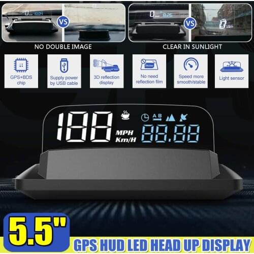 G3 Car GPS HUD KMH/MPH LED Speedometer Digital Projector Heads Up Display Car Speed Warning Alarm Overspeed Alarm 5 Inch