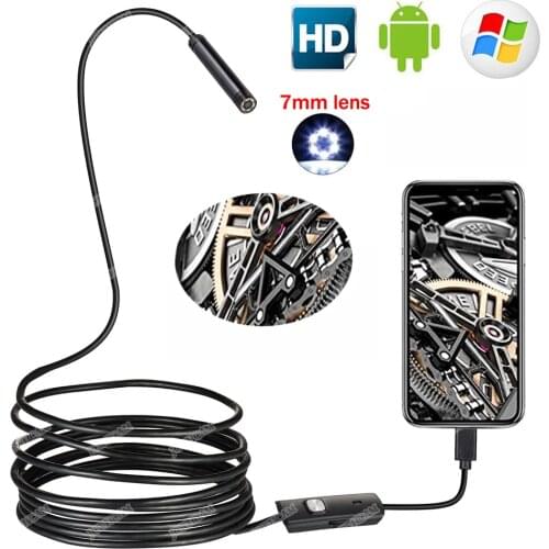 7mm 2m 5m Flexible Snake Inspection Camera Waterproof Video Borescope for Smartphone USB Windows PC Endoscope Camera