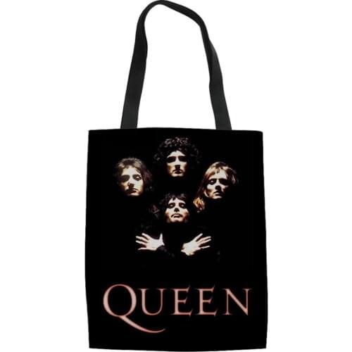 HaoYun Fashion Womens Linen Bags Hot Queen Band Pattern Shopping Bag Girls Handbag Ladies Cool Band Design Canvas Linen Bags