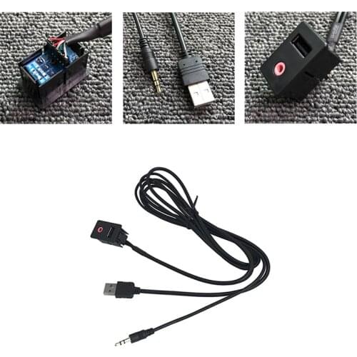 JEAZEA Universal Car Dashboard Extension Cable 3.5mm USB + AUX Socket Headphone Male Jack Flush Mount Panel Dash Cable