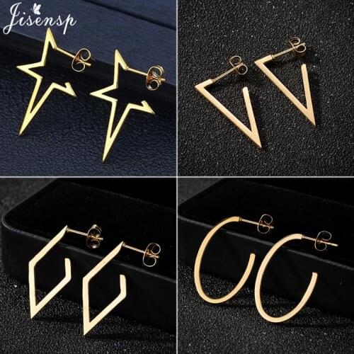 Jisensp Punk Fashion Stainless Steel Star Earrings Geometric Stud Earring Everyday Jewelry for Women Girls Best Friendship Gift