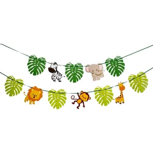 Lion Giraffe Leaves Banner Jungle Party Decoration Birthday Party Decoration Happy Birthday Party Decoration for Kids HL102