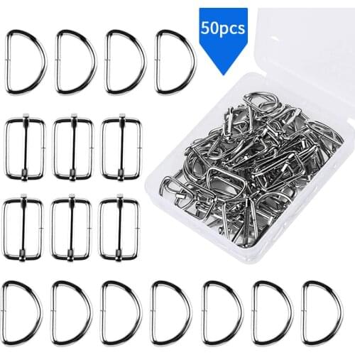LMDZ 50 Pcs 25mm Metal D Ring Buckles Clasp+Metal Rectangle Adjuster Slides Buckle For Handbag Keychain Purse