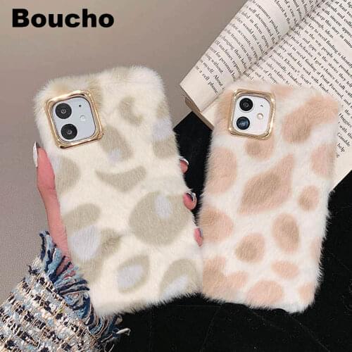 Fashion Plush Leopard Phone Case for iPhone 11 Pro Max XS Max X XR Cases Furry fluffy Warm Cover for iPhone 6 6S 7 8 Plus Case