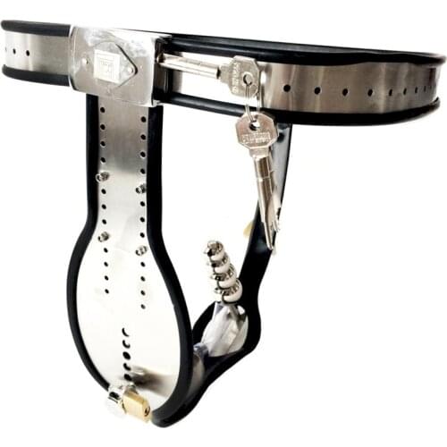 Male strap on pants+anal plug+urethral catheter penis bondage stimulation metal chastity belt cock cage bdsm dick lock sex toys