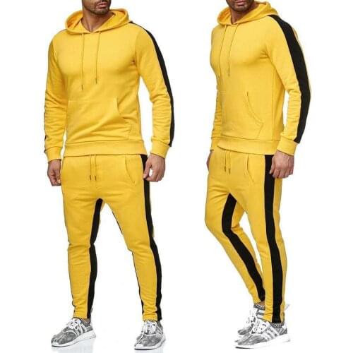 2021 new Spring and autumn mens stitching sports leisure suit classic fitness sportswear hooded sweater suit