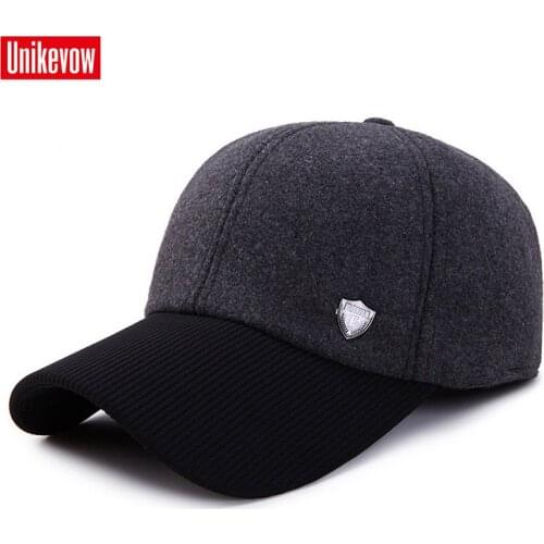 UNIKEVOW New arrivel Fashion logo winter baseball caps with ears Casual winter hat warm caps for men golf hat for men & women