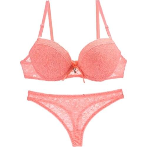 New Sexy Lace Female Underwear Push Up Plunge Padded BCDE Cup Panties and Bra Sets Adjusted Straps Women Lingerie