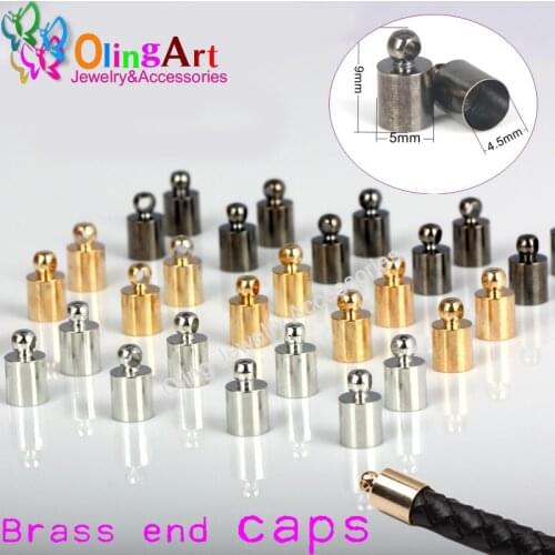 OlingArt 5mm Round Leather Cord Brass Bell Buckle Clasps Hooks for choose End Caps DIY Jewelry making Findings