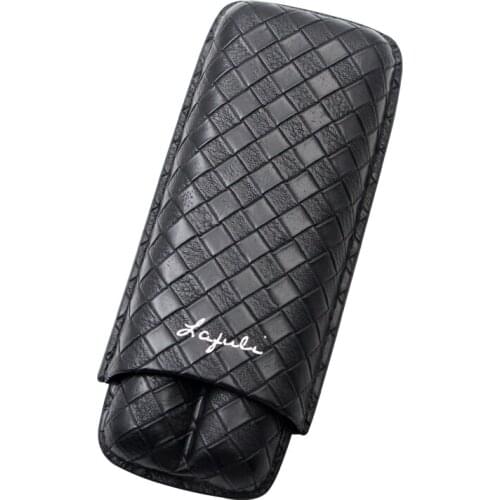 Genuine Leather Mesh Style Cigar Cigarette Travel 2 Tubes Holder Humidor Case Box W/Gift Box For COHIBA Tobacco Smoking Tool