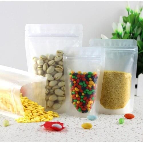 Clear Frosted Plastic Zip Lock Bags Stand Up Pouch Food Packaging for Beverage Coffee Snack Cookie Baking Gift Bag