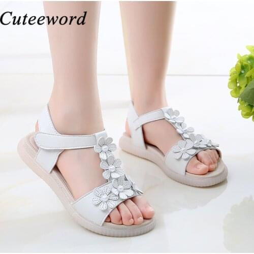 Sandals Girl Summer 2021 New Cow Muscle Childrens Soft-soled Little Girl Princess Flower Open-toed Beach Kids Sandal Size27-37