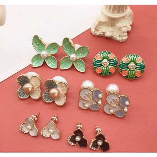Flower Earrings Colorful Stud Enamel Plant Ear Stud Jewelry Brincos Party Travelling Accessories