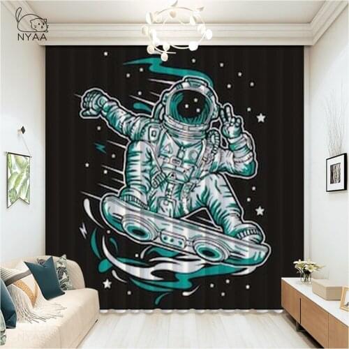 Astronaut Surfboards Summer Ocean Design Curtain Window Grey Curtains For Living Room Ambrasses For Curtains Micro Shading
