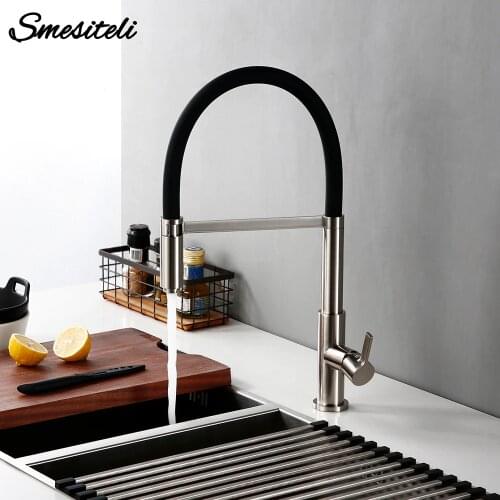 Kitchen Faucets Patent Design 360 Swivel Solid Brass Single Handle Mixer Sink Tap Pull Out Down Kitchen Faucet In Brushed Nickel