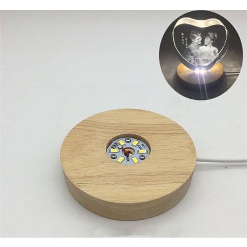 Solid wood LEDs Luminous Base Light Crystal Glass Transparent Objects Display Laser Round Stand Base for Cocktail Bar supplies