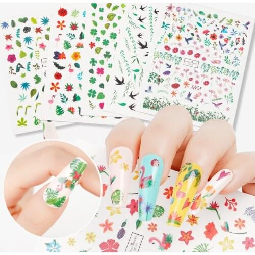 Spring New 3D Laser Butterfly Nail Decals Nail Art Stickers Blue Flowers Adhesive Transfer Sliders Foils Wraps Designs Manicure