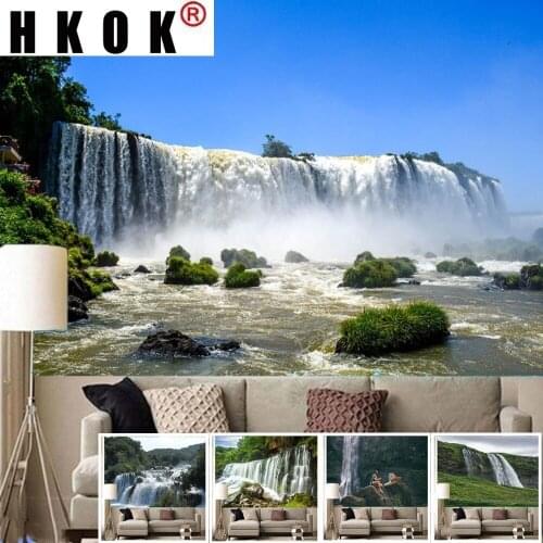 HKOK Waterfall Natural Landscape Poster Tapestry Wall Hanging Wall Covering Rugs Background Cloth Beach Mat Blanket Art Home Dec