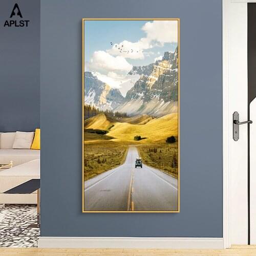 High Way Car Travel Nordic Landscape Prints Painting Snow Mountain Canvas Posters Home Decor Living Room Corridor Porch Pictures