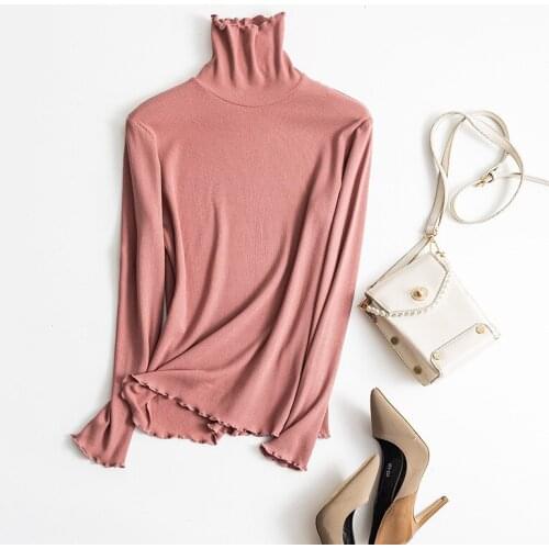 2021 Solid Color Base Shirt For Women With Spring And Autumn New Pile High Collar Top And Long Sleeve T-shirt For Slim Fit